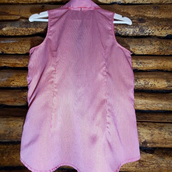 Pinstriped Button Up Sleeveless Blouse in Medium - Picture 3 of 8